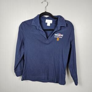 Detroit Tigers 2006 World Series Antigua Women’s L Navy 3/4 Sleeve Collared Polo
